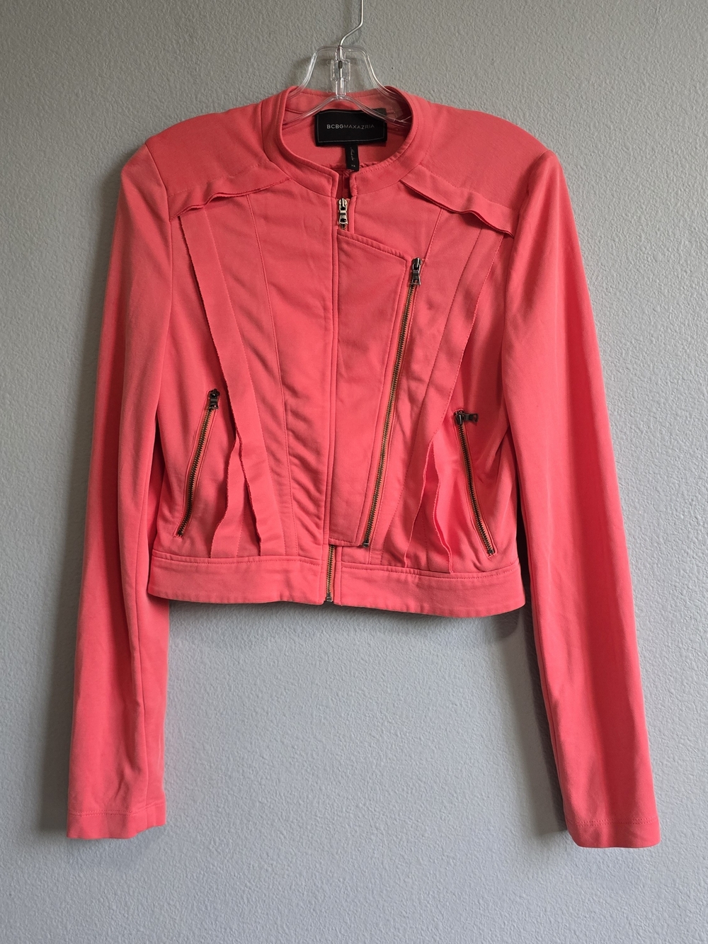 BCBGMAXAZRIA coral pink moto jacket Size XS